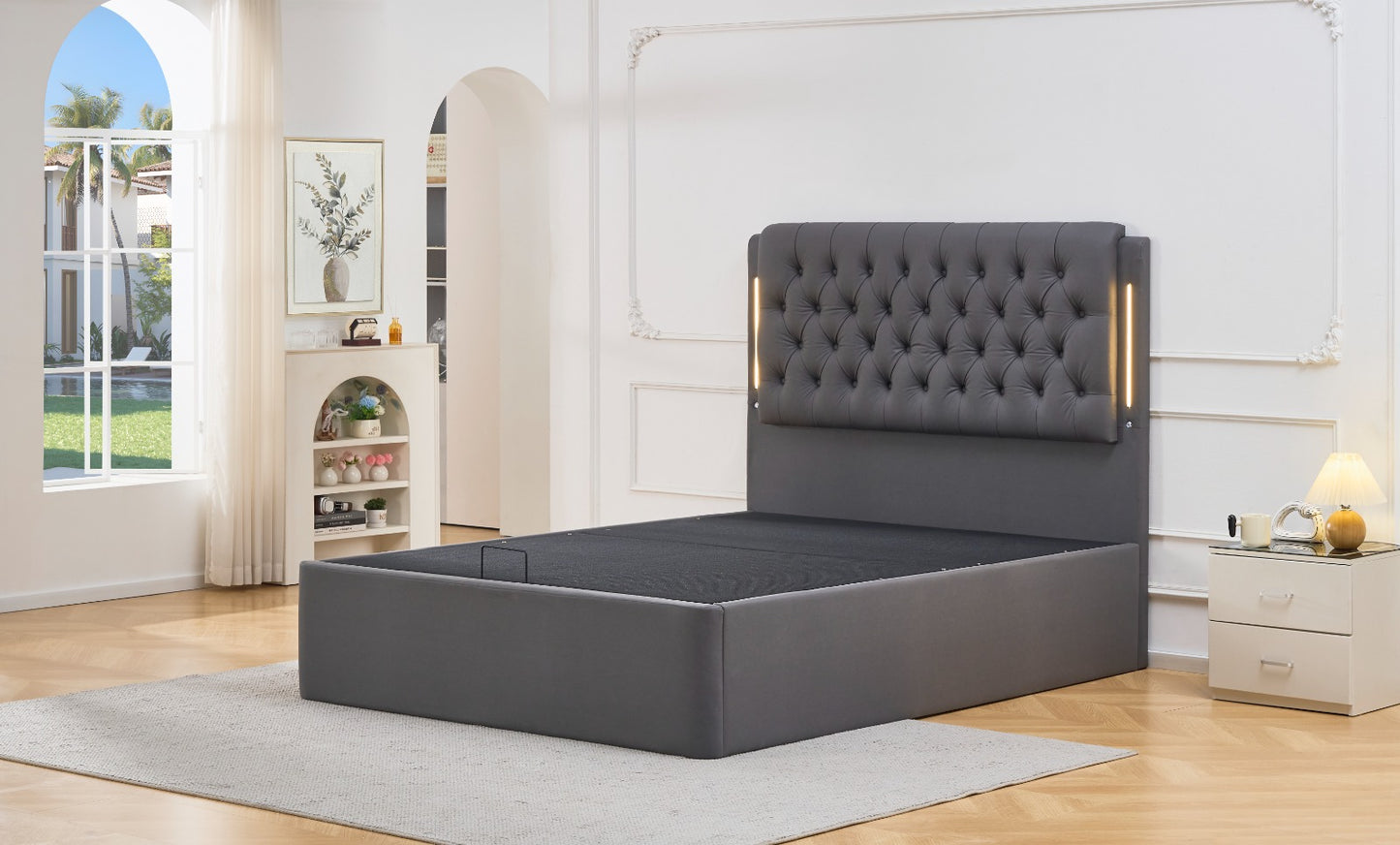 HAMPTON Gas Lift Storage Bed | Upholstered Comfort with LED Light Design New Arrival...!!!