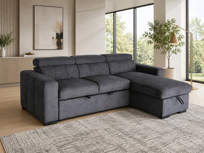 Harper Sofa Bed with Reversible Chaise Storage | Adjustable Headrest | Lima Fabric Sofa Bed