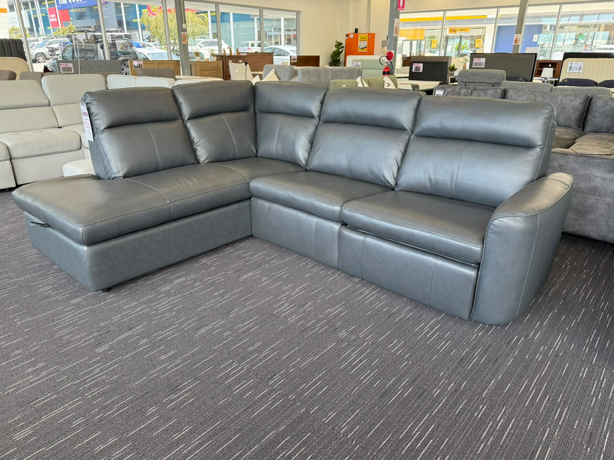 VERONA LEATHER CHAISE SOFA WITH STORAGE & ELECTRIC RECLINER in Stock Now...!!!