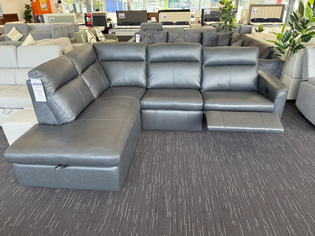 VERONA LEATHER CHAISE SOFA WITH STORAGE & ELECTRIC RECLINER in Stock Now...!!!